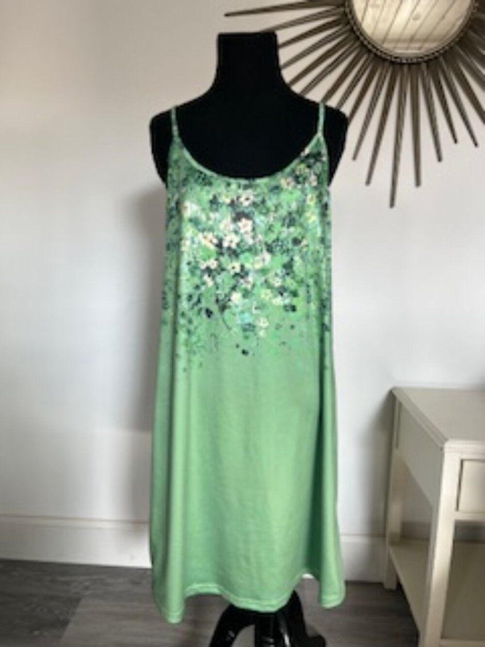 🧡3/15 Green Floral Mini Cami Dress Women's M